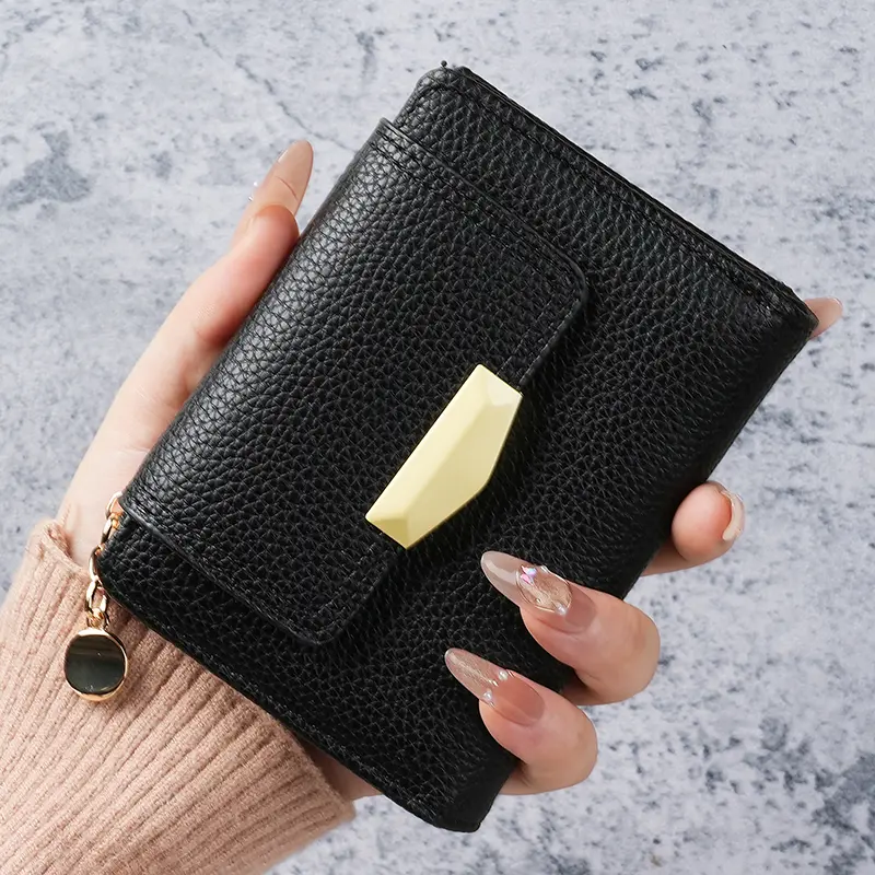 Cross border lychee wallet, women's short wallet, women's card wallet, all in one wallet, women's high-end feel
