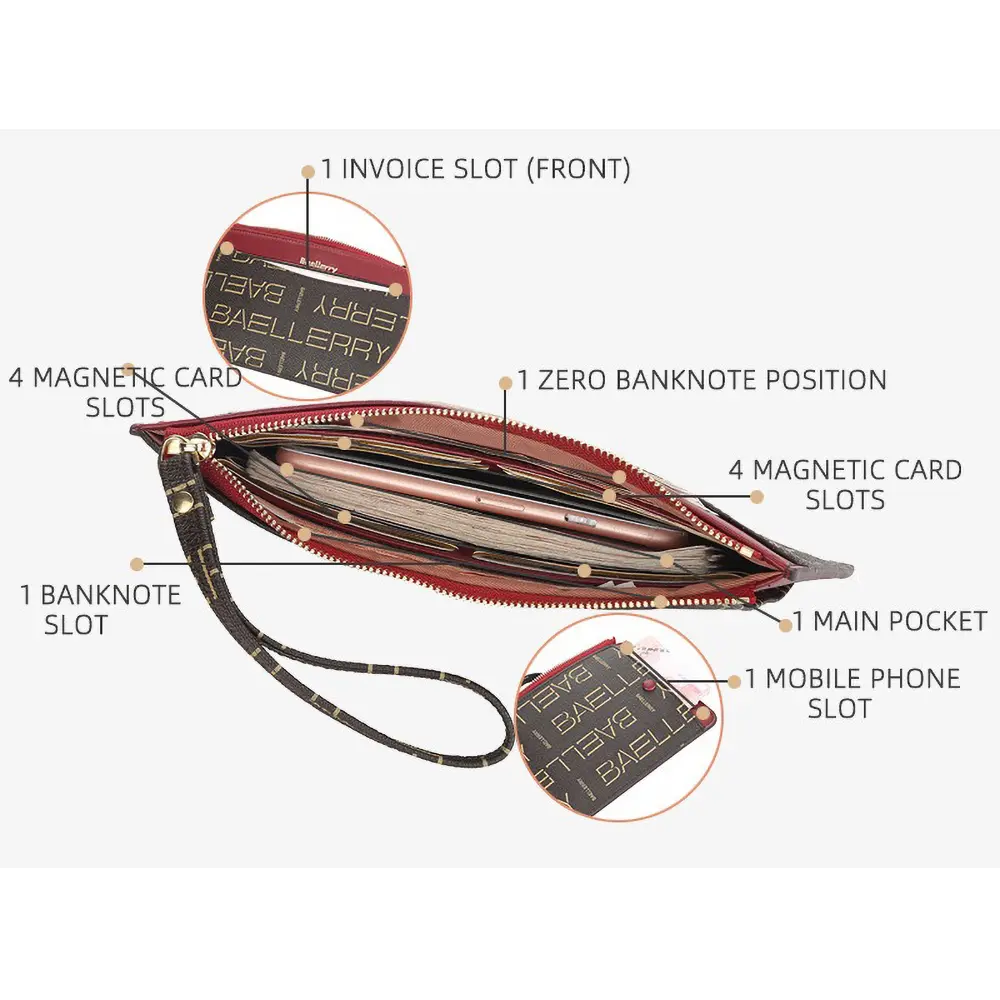 Baellerry Slim Long Wallet Women 2025 - PU Minimalist Zipper Purse, 4 Card Pockets & ID Window, Travel Essential