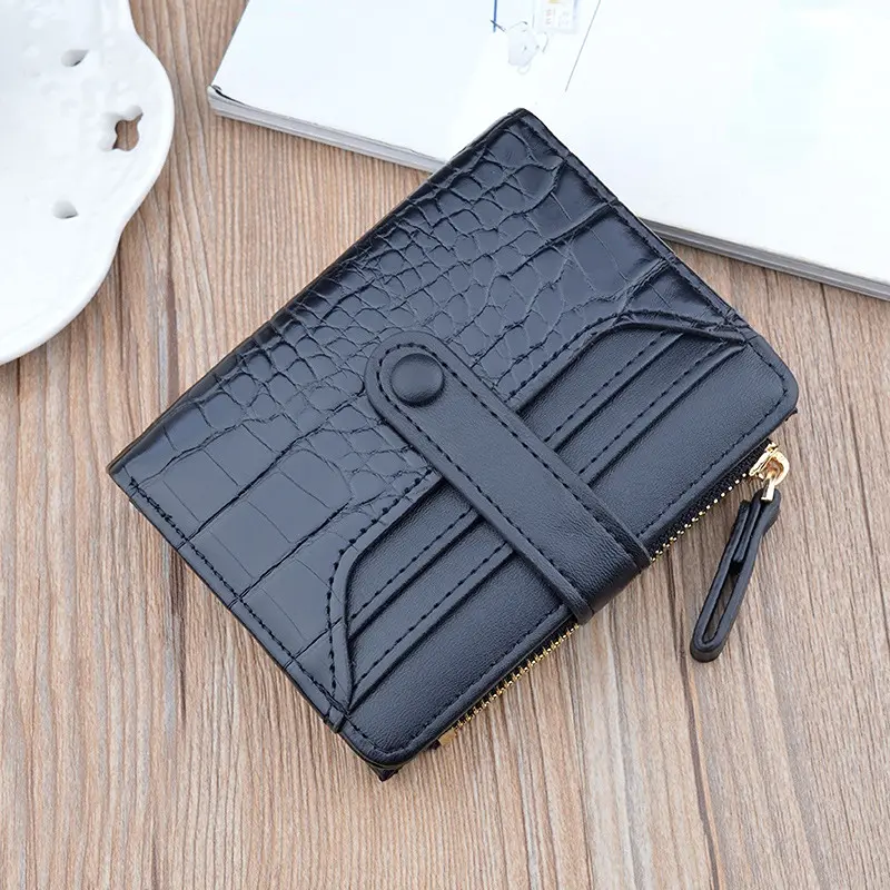Four Seasons Women's Short Wallet Fashion Crocodile Pattern Zipper Buckle Bag Student Card and Change Storage