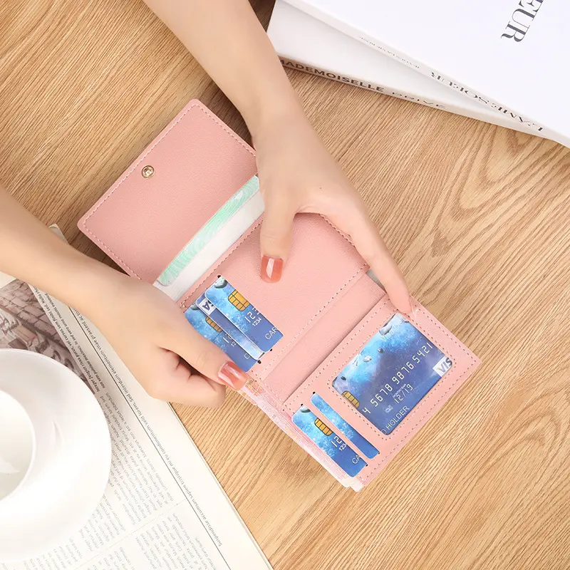 Fashion Short Wallet For Women Japan Korea Style Female Mini Cute Cow Pattern Trifold Credit Card Purse Girls Card Holder Wallet