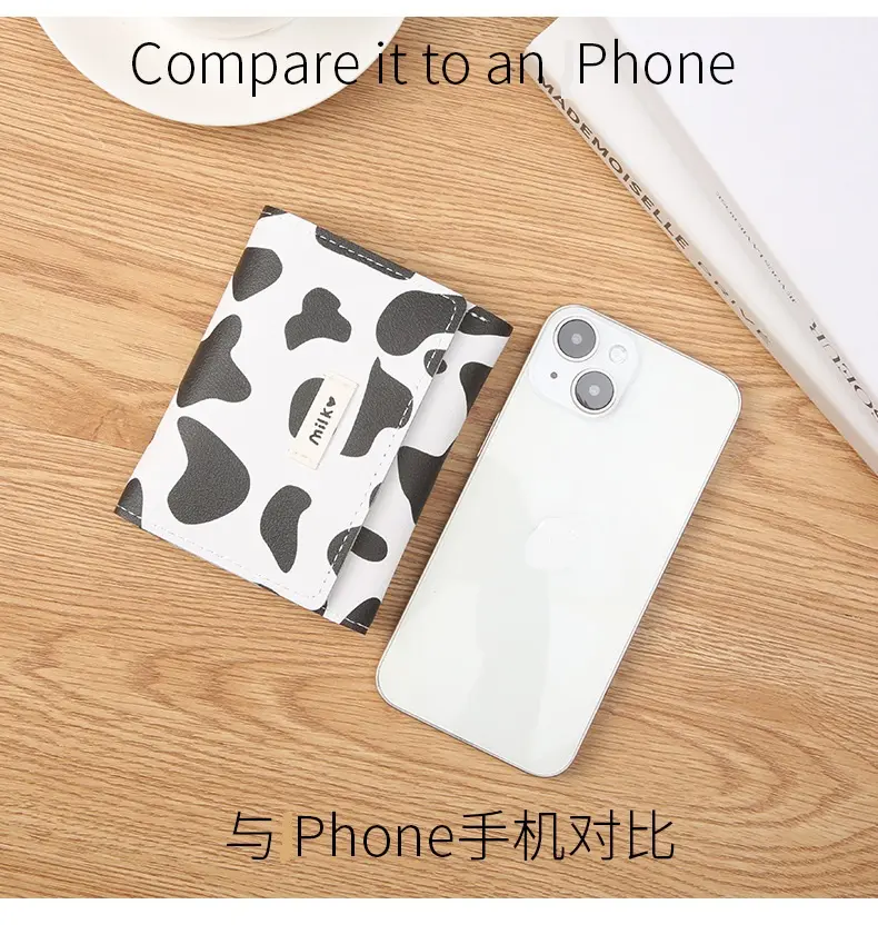 Fashion Short Wallet For Women Japan Korea Style Female Mini Cute Cow Pattern Trifold Credit Card Purse Girls Card Holder Wallet