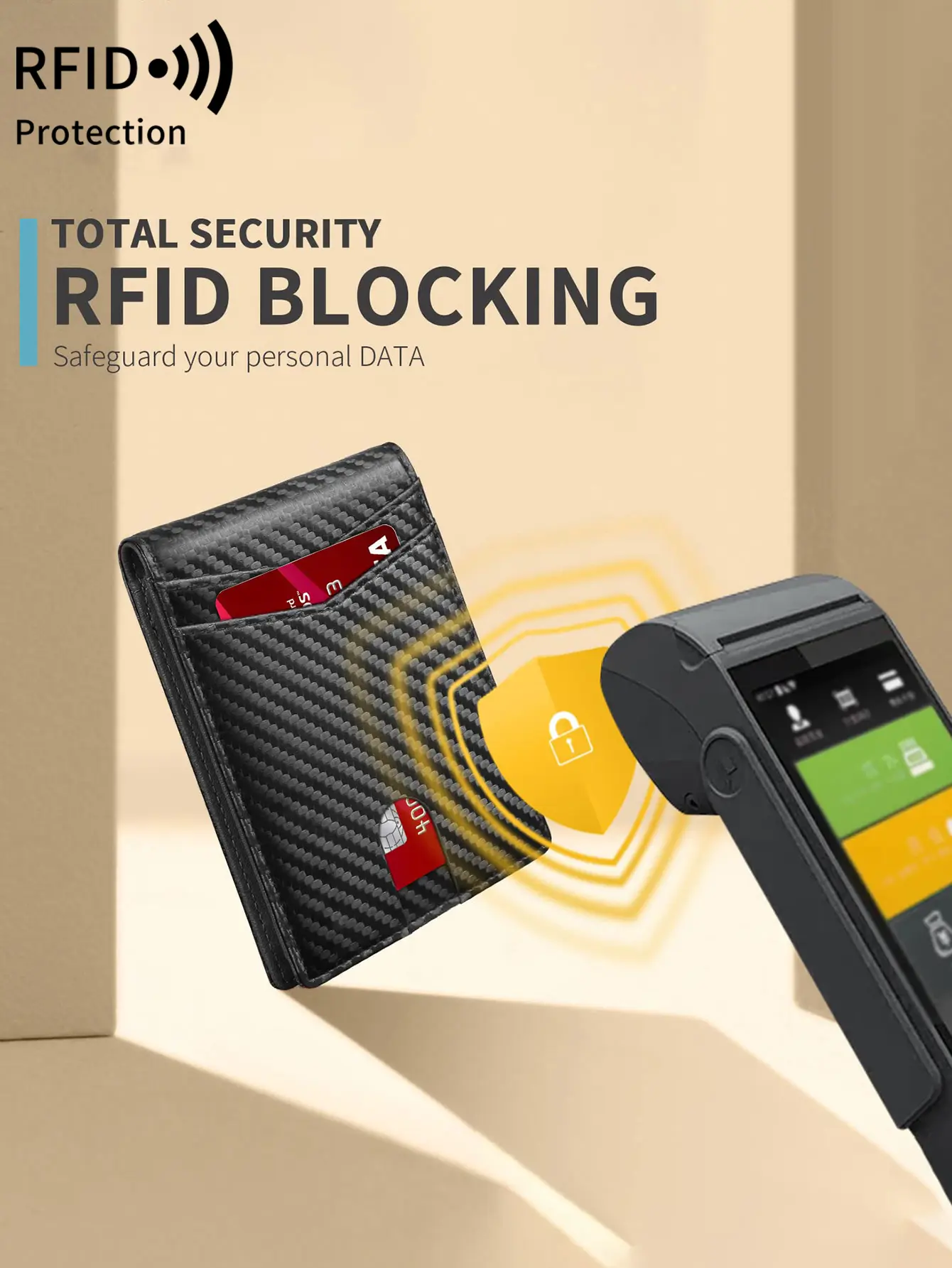 RFID Blocking Ultra-thinTrifold Wallet Carbon Fiber Pattern Portable Credit Card Holder,with2 ID Windows and Multiple Card Slots