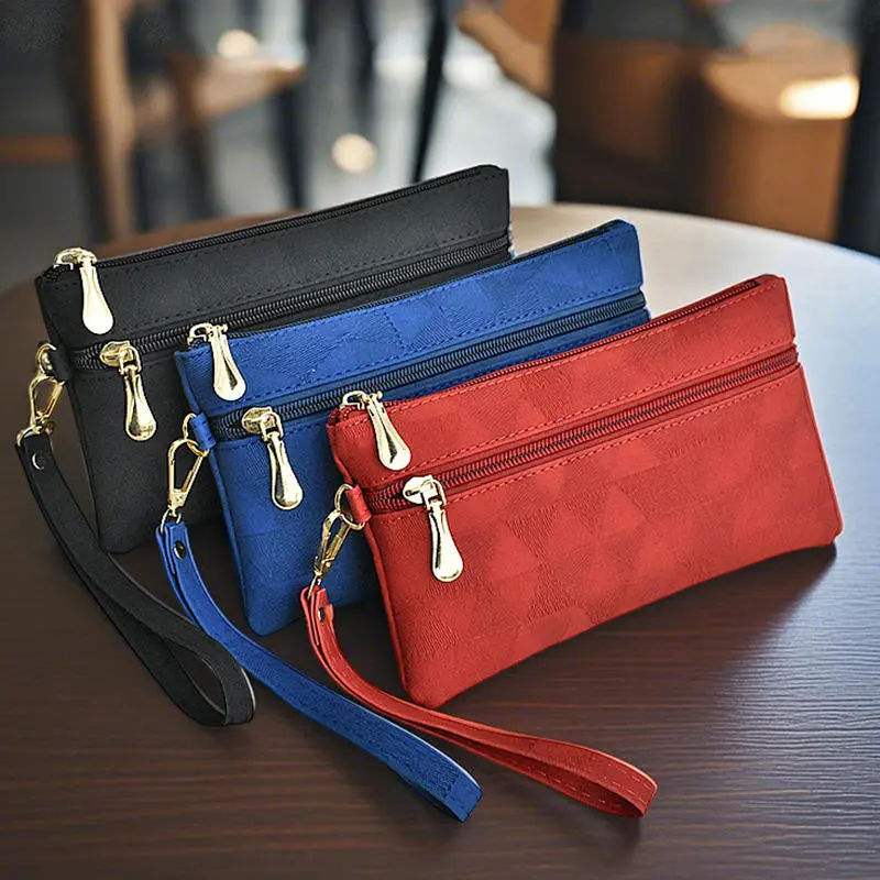 Retro Women’s Long Wallet Double Fold Multi-Card Slot Handbag With Dual Zippers Large Capacity Purse