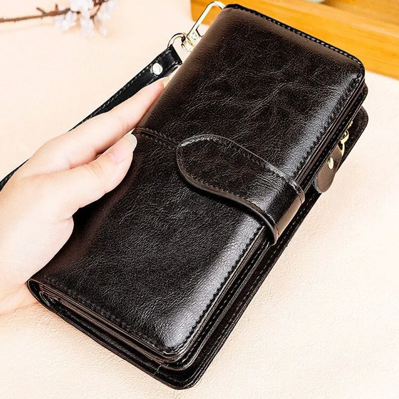 RFID Genuine Leather Wallet Women Long Ladies Card Holder Purse Large Capacity Female Wallets Big Cowhide Phone Bag