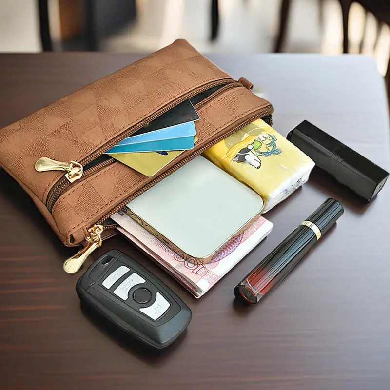 Retro Women’s Long Wallet Double Fold Multi-Card Slot Handbag With Dual Zippers Large Capacity Purse