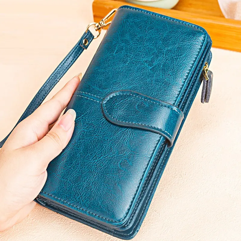 RFID Genuine Leather Wallet Women Long Ladies Card Holder Purse Large Capacity Female Wallets Big Cowhide Phone Bag