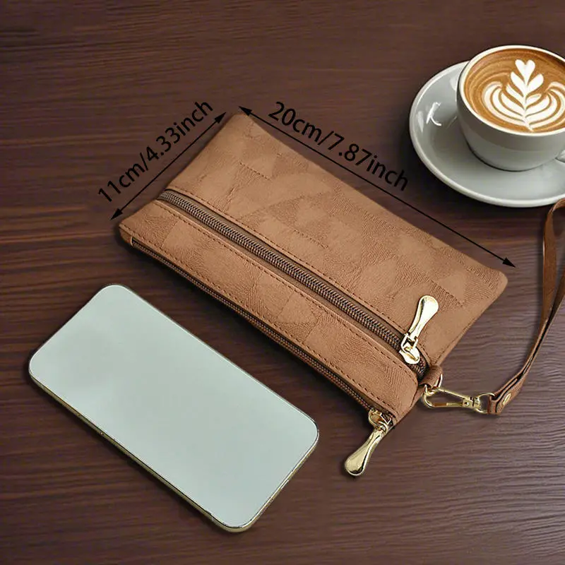 Retro Women’s Long Wallet Double Fold Multi-Card Slot Handbag With Dual Zippers Large Capacity Purse