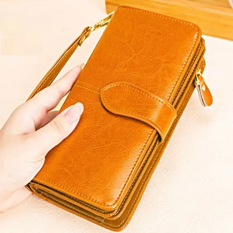 RFID Genuine Leather Wallet Women Long Ladies Card Holder Purse Large Capacity Female Wallets Big Cowhide Phone Bag
