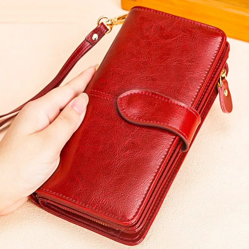 RFID Genuine Leather Wallet Women Long Ladies Card Holder Purse Large Capacity Female Wallets Big Cowhide Phone Bag