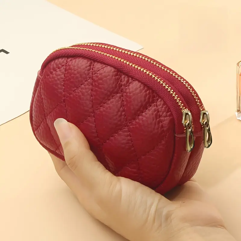 New PU leather rhombus small wallet mini coin change bag double zipper storage change bag