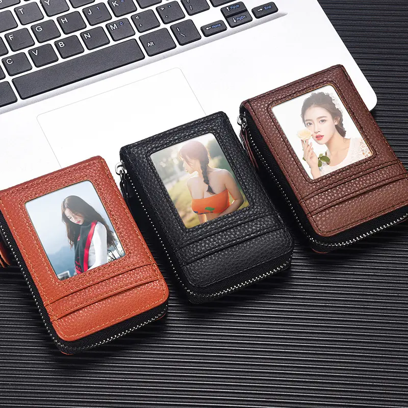 Women's Credit Card Wallet Multi Card Case Wallet with ID Window Zipper Card Cases Holder for Women Business Multifunction Purse