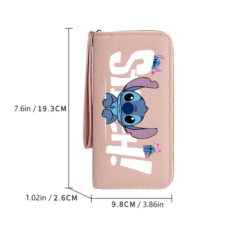 Stitch Long Zip Wallet with Stitch Print & Wrist Strap, Cute Cartoon Pattern Soft Texture Wallet for Women, 4 Colors