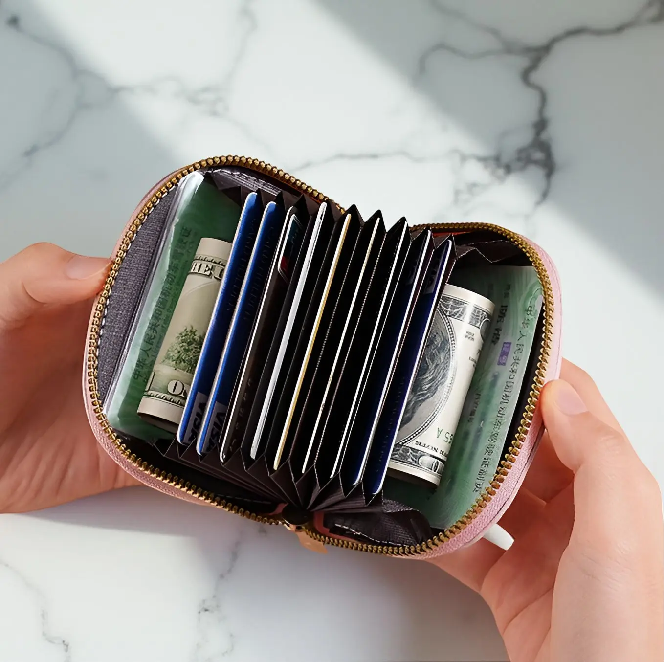 Stitch Shell-Shaped Zip Wallet with 8 Card Slots - PU Leather Slim Card Holder for Women, Cute Gift with Bill Pocket