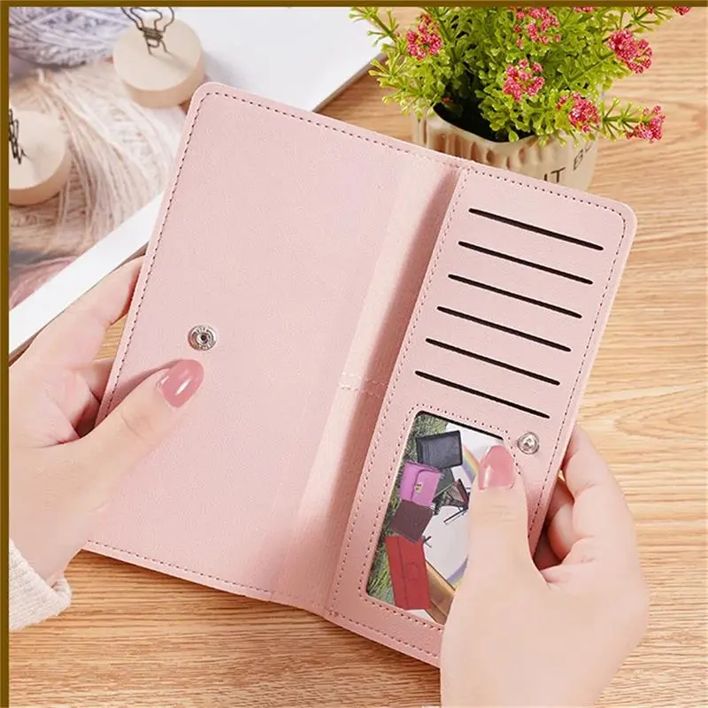 Women Wallets Genuine Leather Female Long Wallet New Zipper Bag Multicolor Splicing Wild Coin Purse Billetera Mujer
