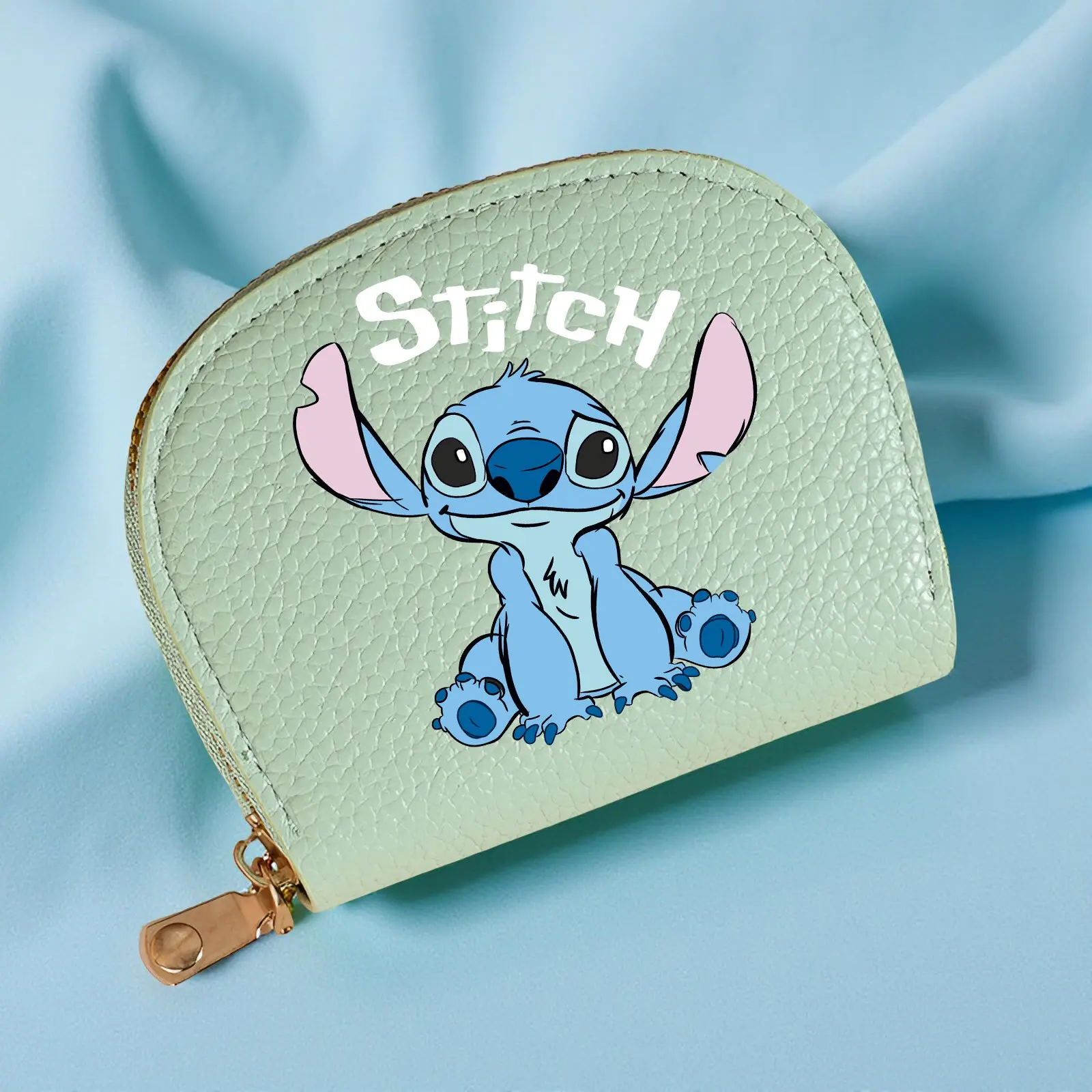 Stitch Shell-Shaped Zip Wallet with 8 Card Slots - PU Leather Slim Card Holder for Women, Cute Gift with Bill Pocket