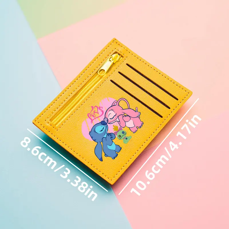Stitch RFID Blocking Card Holder - Cute Cartoon Zip Wallet with 4 Card Slots Love Print Coin Purse for Women (Blue/Yellow/Green)
