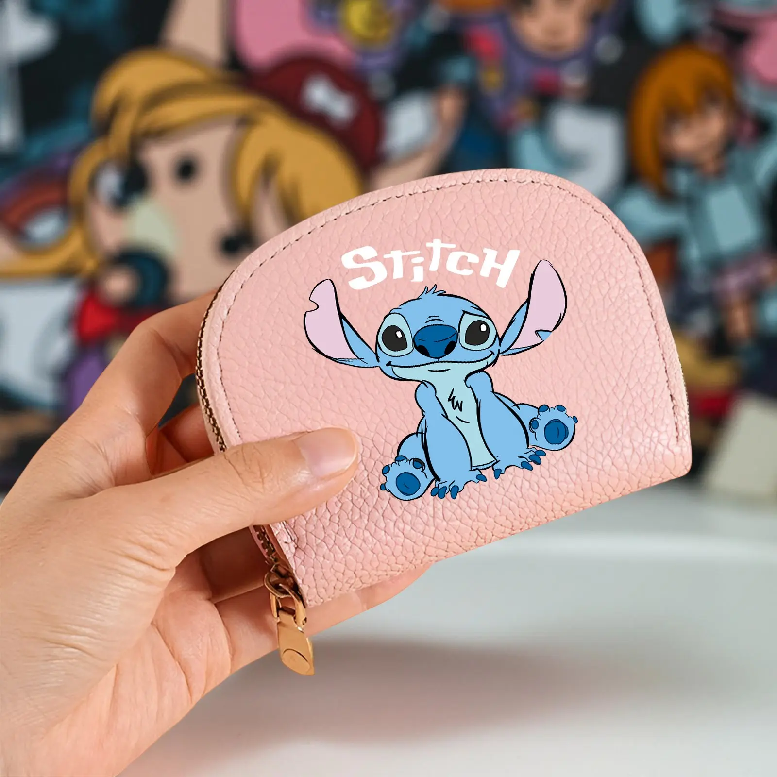 Stitch Shell-Shaped Zip Wallet with 8 Card Slots - PU Leather Slim Card Holder for Women, Cute Gift with Bill Pocket