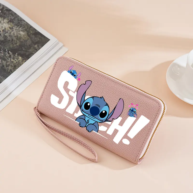 Stitch Long Zip Wallet with Stitch Print & Wrist Strap, Cute Cartoon Pattern Soft Texture Wallet for Women, 4 Colors