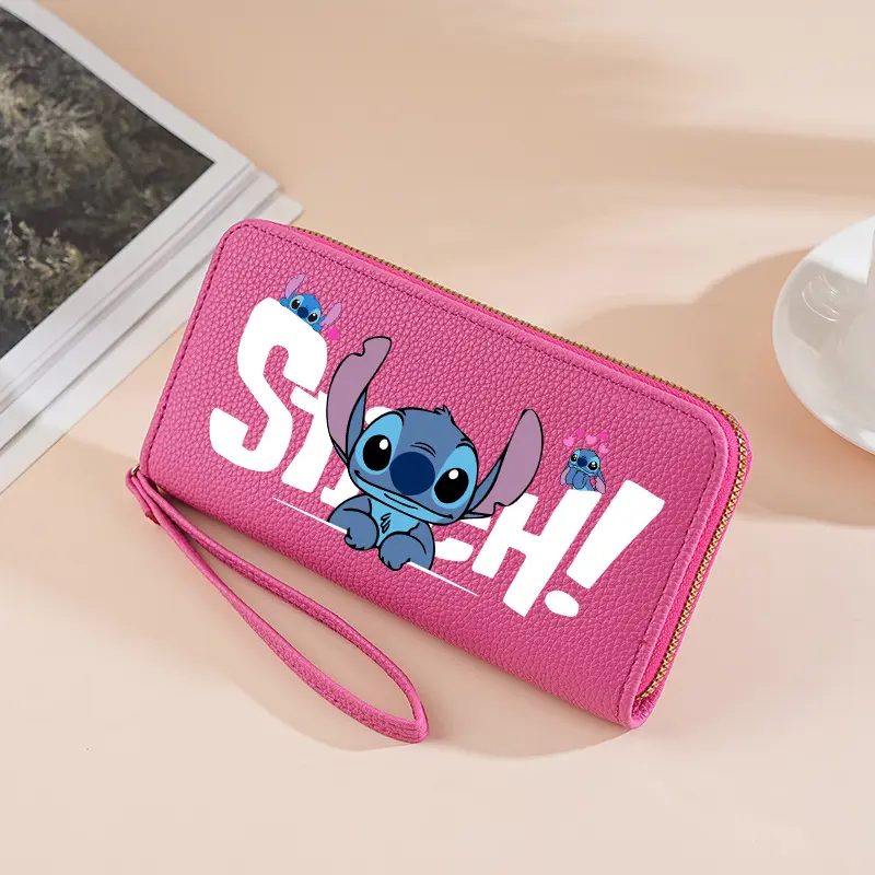 Stitch Long Zip Wallet with Stitch Print & Wrist Strap, Cute Cartoon Pattern Soft Texture Wallet for Women, 4 Colors