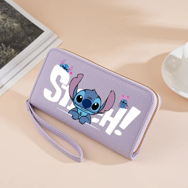 Stitch Long Zip Wallet with Stitch Print & Wrist Strap, Cute Cartoon Pattern Soft Texture Wallet for Women, 4 Colors