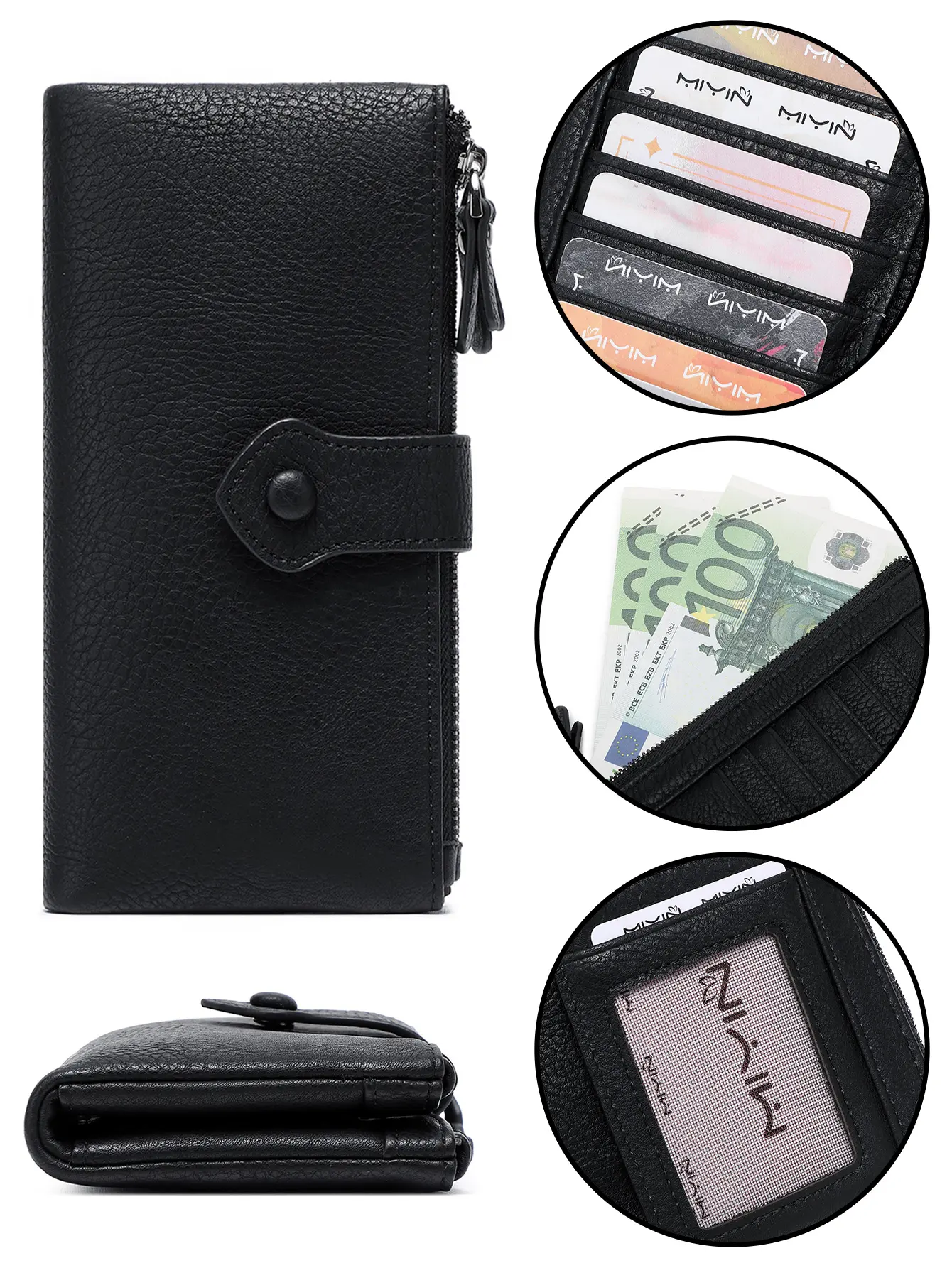 Litchi pattern men's and women's wallets double zipper long wallet fashionable large capacity credit card holder coin purse
