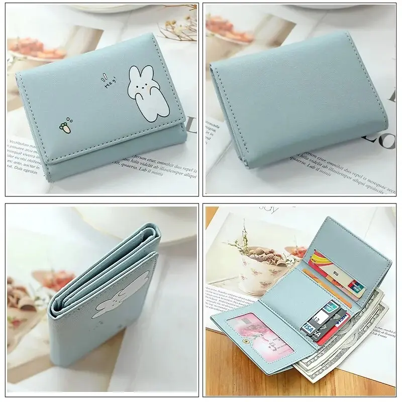 2024 Women Short Cute Small Wallet with Hasp ID Bank Card Holder for Student Girl Bag Coin Purse Ladies Wallets Cartoon Bag Pink