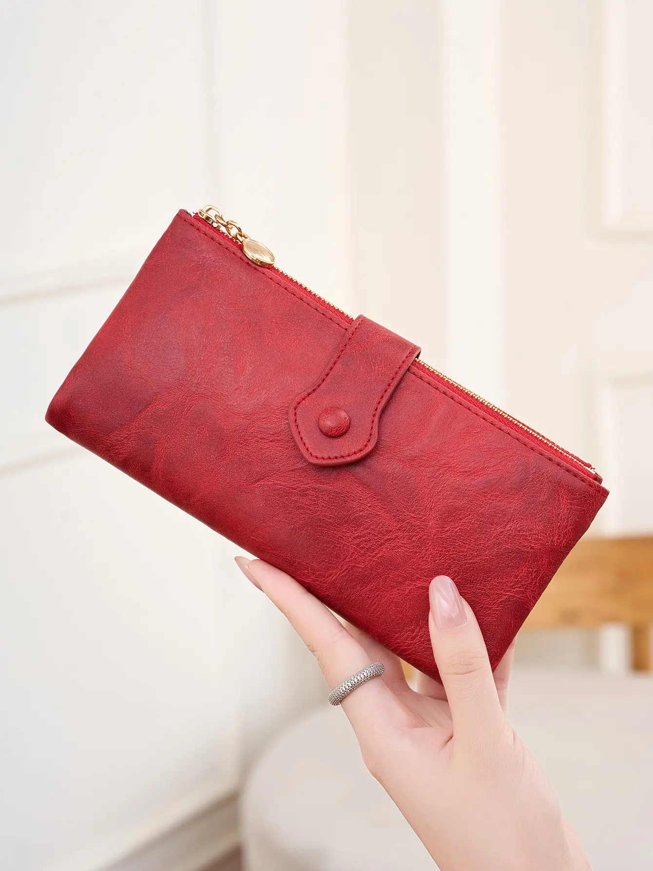 MIYIN Women's Ultra-thin Bifold Long Wallet Minimalist Double Zipper Large Capacity Credit Card Holder Coin Purse Buckle Clutch