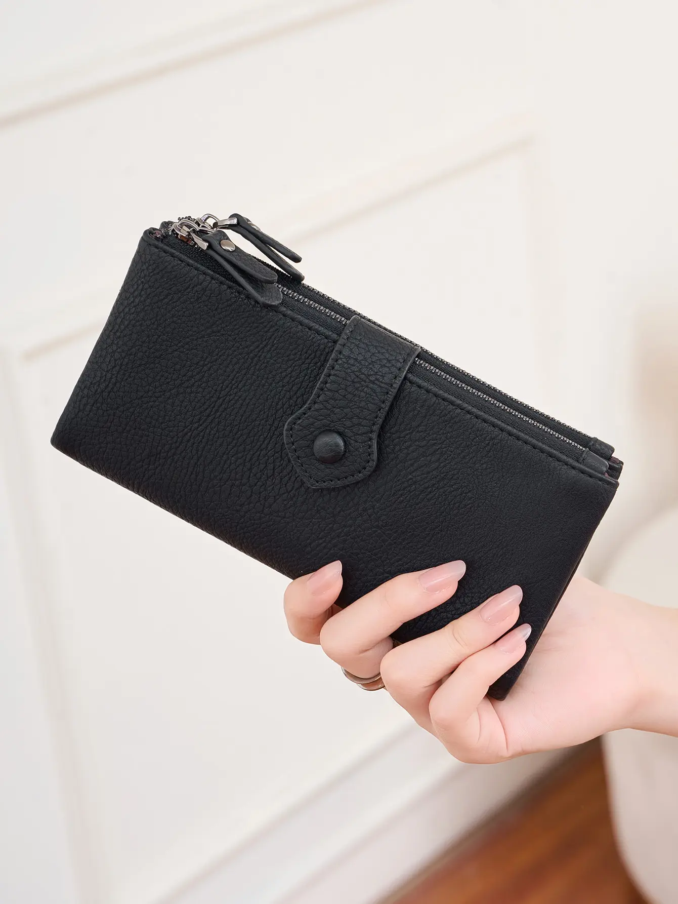 Litchi pattern men's and women's wallets double zipper long wallet fashionable large capacity credit card holder coin purse
