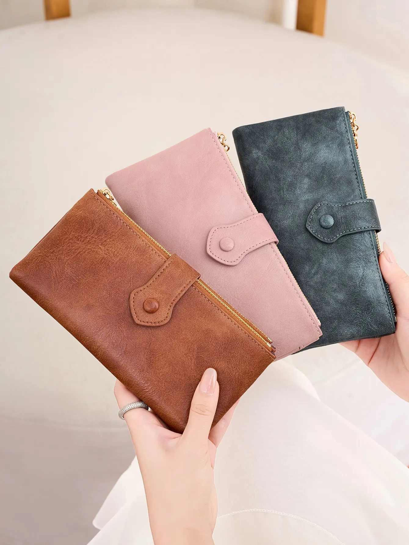MIYIN Women's Ultra-thin Bifold Long Wallet Minimalist Double Zipper Large Capacity Credit Card Holder Coin Purse Buckle Clutch