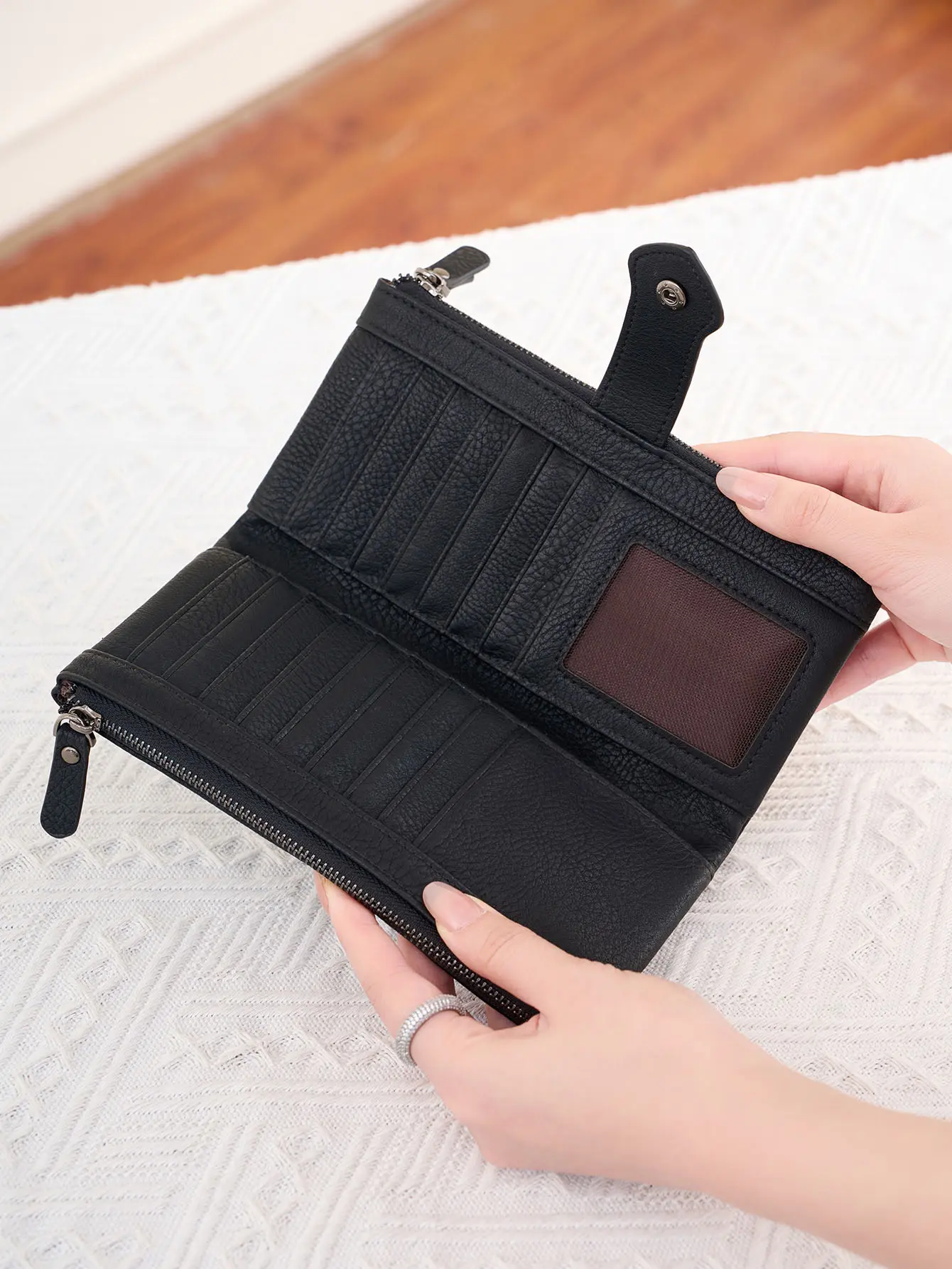 Litchi pattern men's and women's wallets double zipper long wallet fashionable large capacity credit card holder coin purse