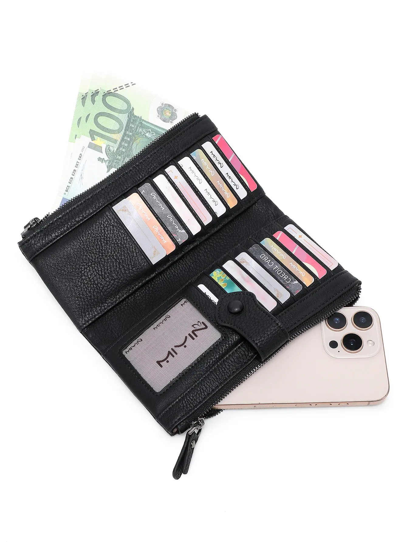 Litchi pattern men's and women's wallets double zipper long wallet fashionable large capacity credit card holder coin purse