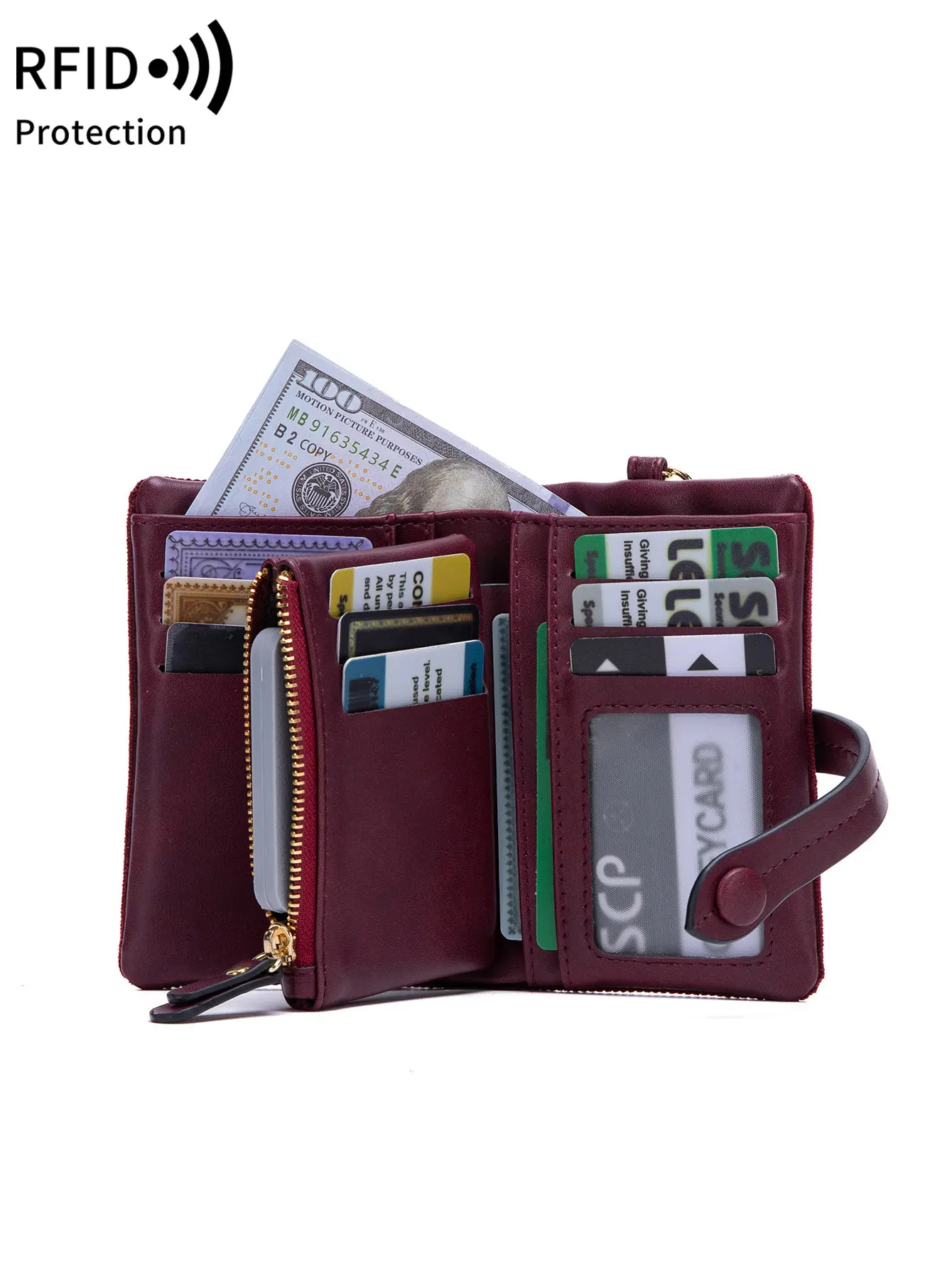 MIYIN Women's Small Bifold Leather Wallet RFID Blocking Women's Wristlet with Card Holder ID Window Coin Purse Zipper Clutch
