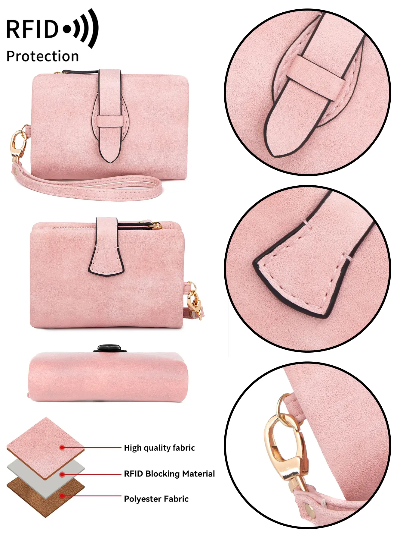 MIYIN Classic Women's Trifold Wallet SmallRFID Blocking Compact Credit Card Holder with ID Window and Wristband Short Coin Purse