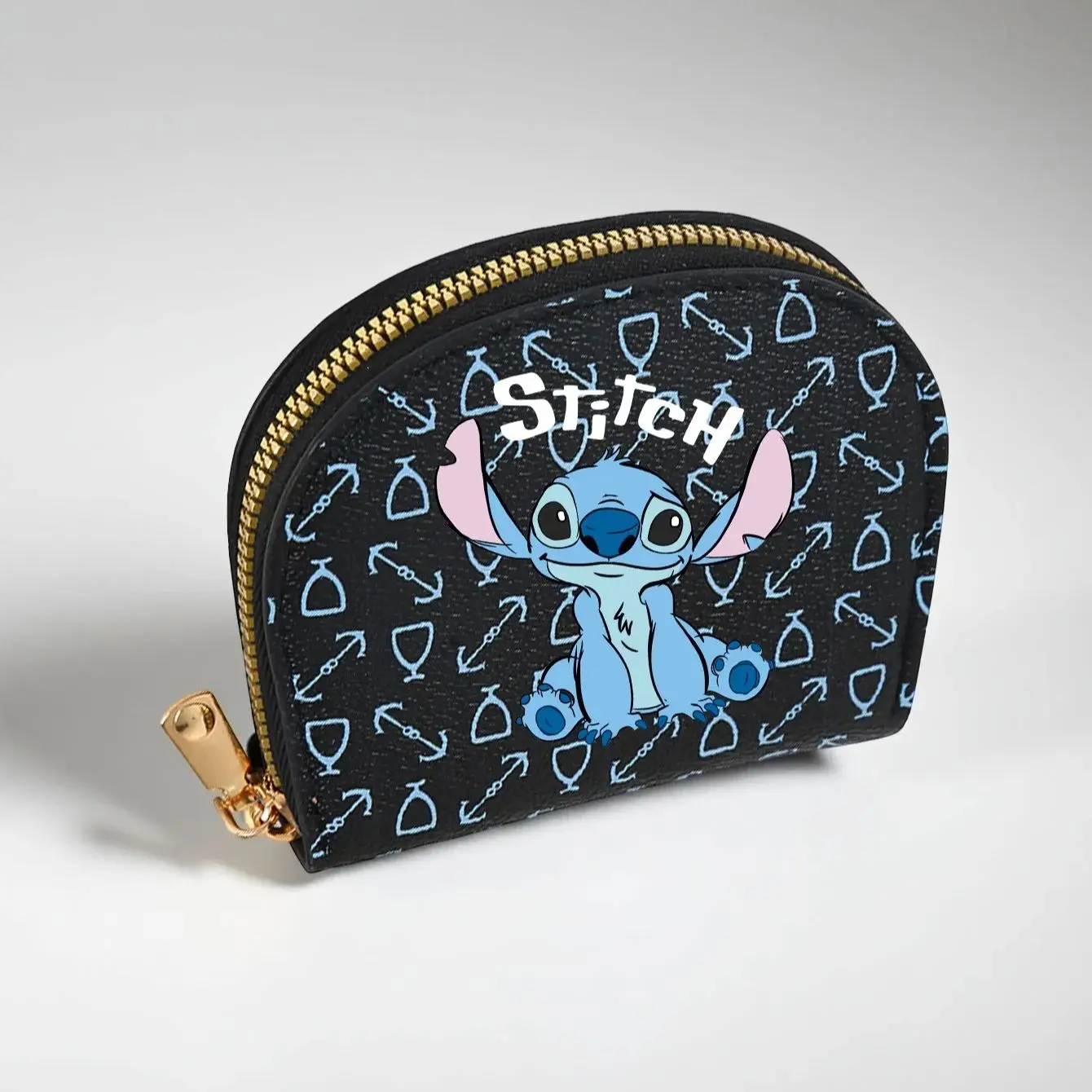 Mickey and Minnie Shell-Shaped Zip Wallet, Stitch Print Coin Purse with Card Slots Bill Pocket, PU Leather for Women, Cute Gift