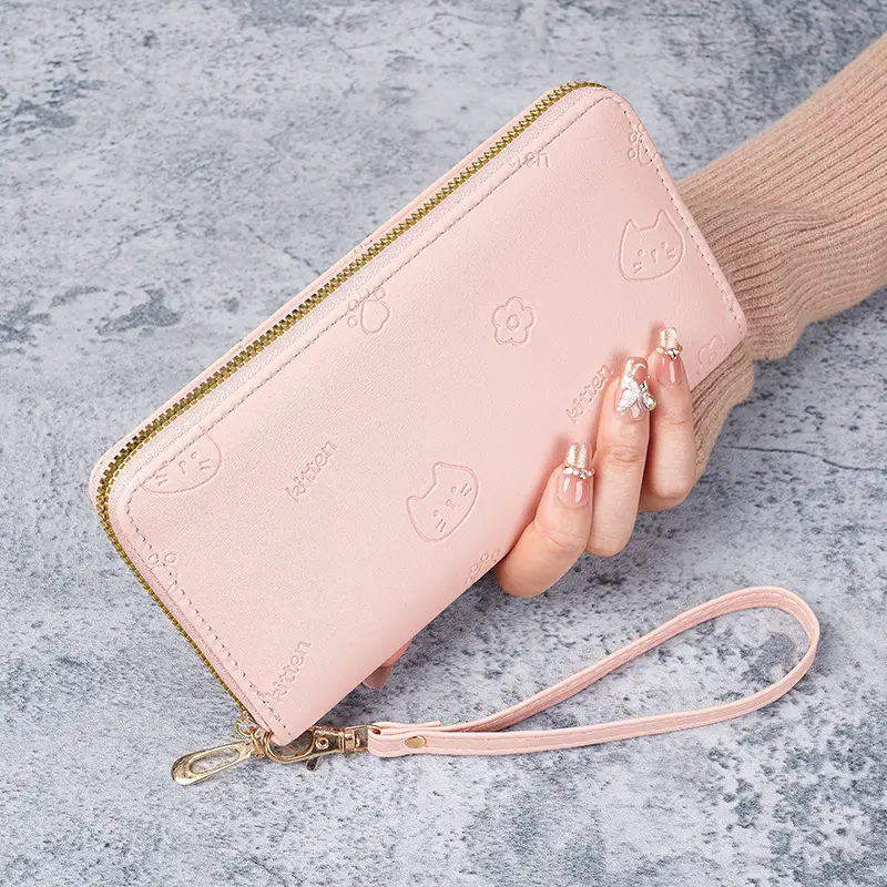 Korean version long wallet, women's fashion, simple zipper, zero wallet, large capacity, multiple card slots, card bag, women's