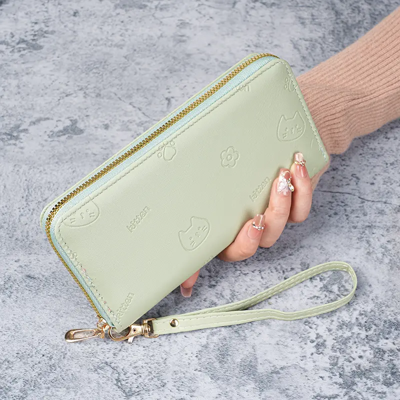 Korean version long wallet, women's fashion, simple zipper, zero wallet, large capacity, multiple card slots, card bag, women's