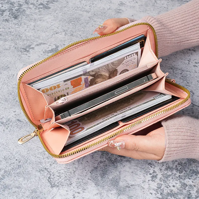Korean version long wallet, women's fashion, simple zipper, zero wallet, large capacity, multiple card slots, card bag, women's