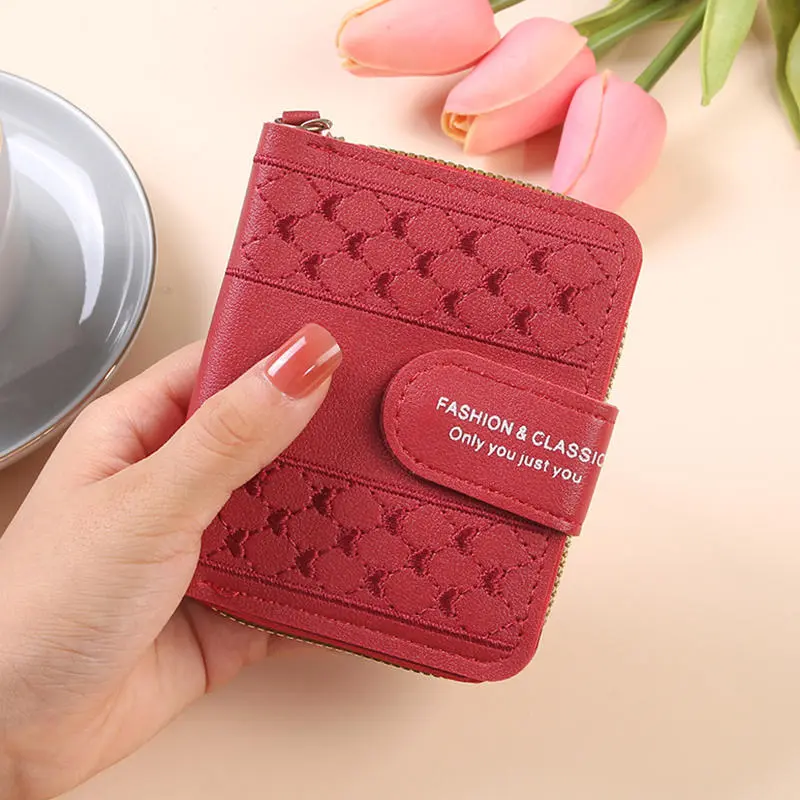 Women's Small Wallet Female Card Holder with Coin Purse for Ladies PU Leather Mini Bag Versatile Heart Color Zipper Coin Purse