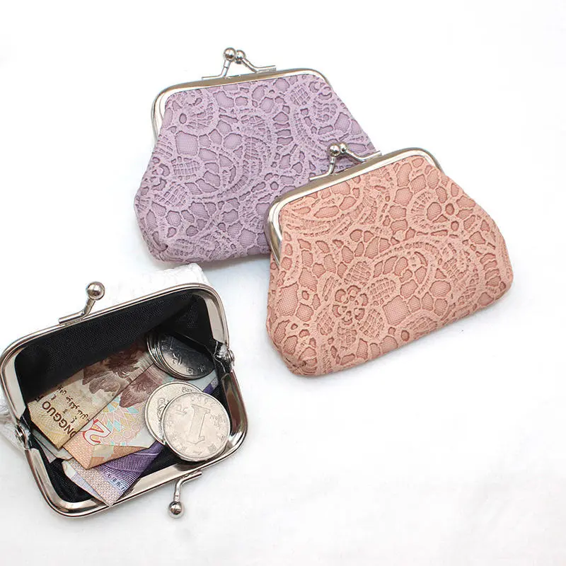 PU Lace Embossed Small Wallet Clutch Bag Mini Coin Purse Data Cable Organizer Portable Pouch Girl Women's Money-Bags