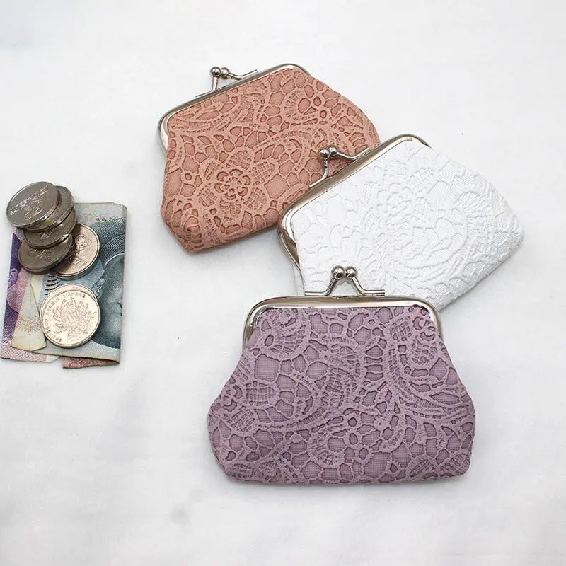 PU Lace Embossed Small Wallet Clutch Bag Mini Coin Purse Data Cable Organizer Portable Pouch Girl Women's Money-Bags