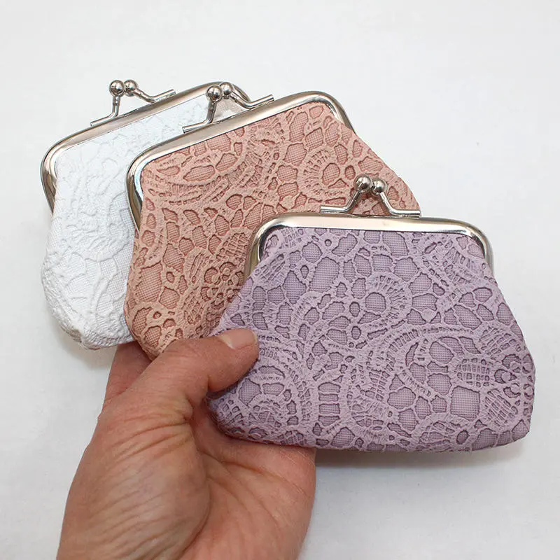 PU Lace Embossed Small Wallet Clutch Bag Mini Coin Purse Data Cable Organizer Portable Pouch Girl Women's Money-Bags