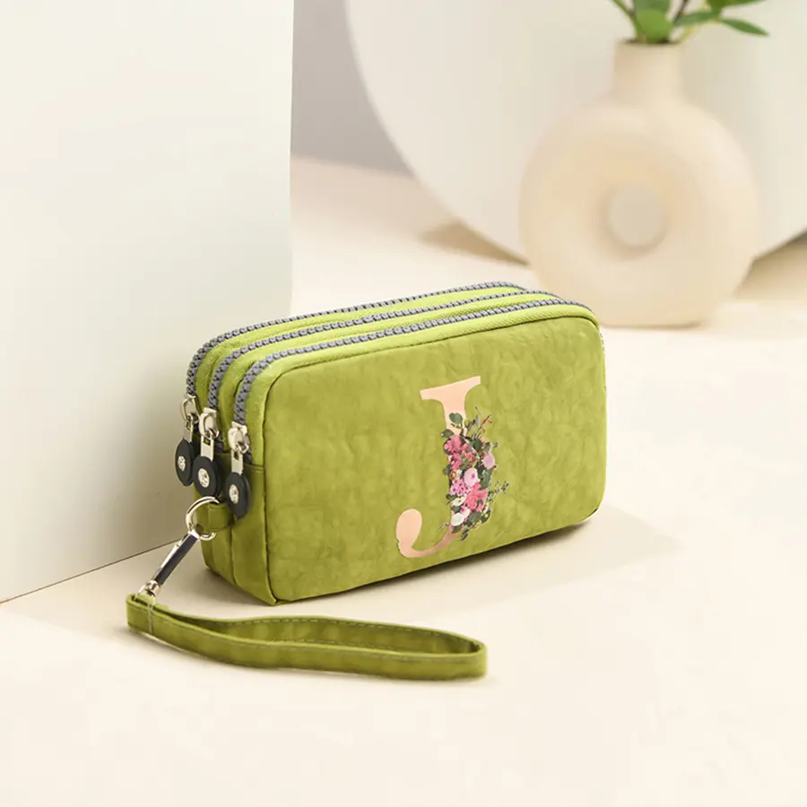 Fashion Portable Alphabet Printing Tote Wallet Solid Color Three Layers Popular Zipper Coin Purse Cell Phone Bag Bag Female