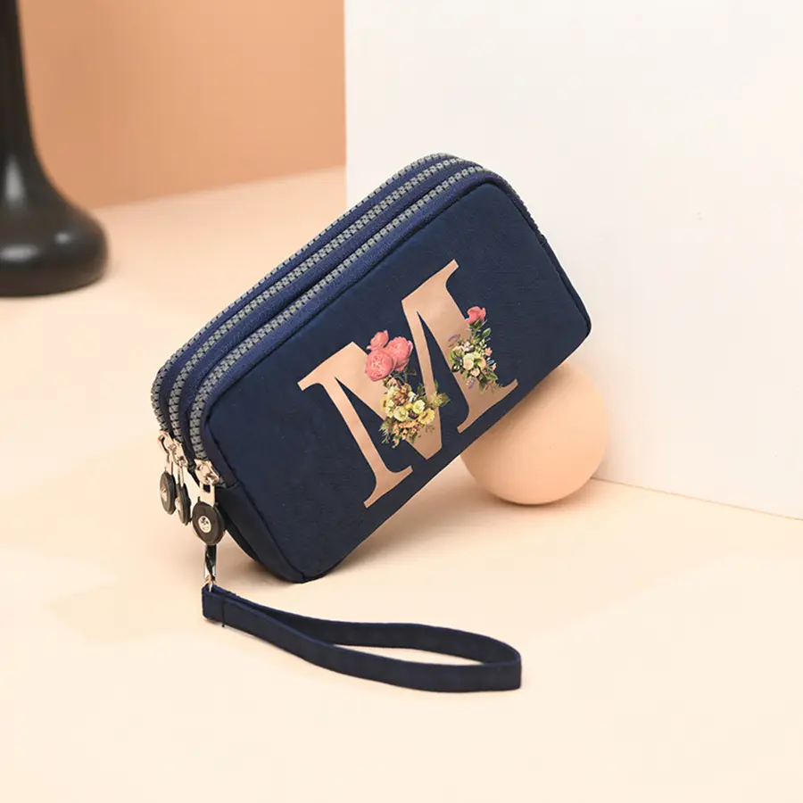 Fashion Portable Alphabet Printing Tote Wallet Solid Color Three Layers Popular Zipper Coin Purse Cell Phone Bag Bag Female