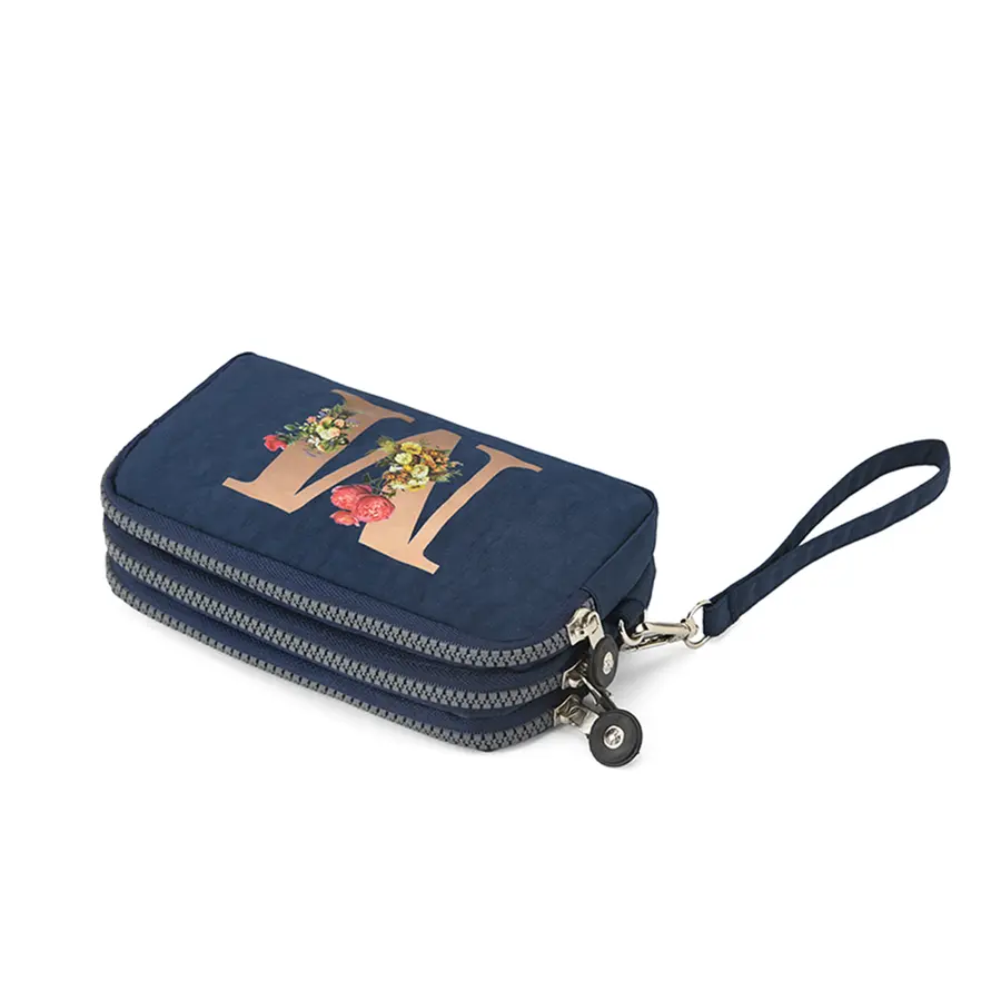 Fashion Portable Alphabet Printing Tote Wallet Solid Color Three Layers Popular Zipper Coin Purse Cell Phone Bag Bag Female