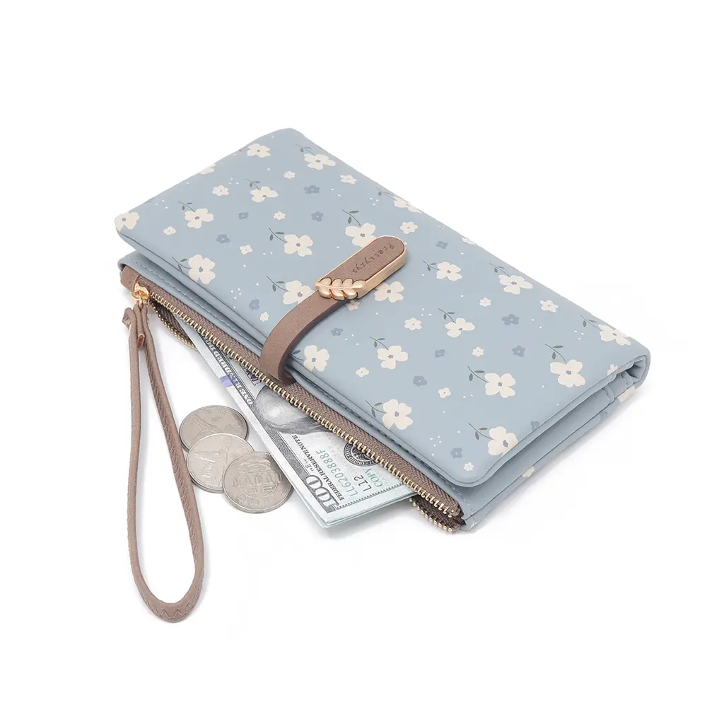Long handbag female 2024 spring/summer new Korean PU printed zipper buckle collapsible multi-function long wallet can be wrist m