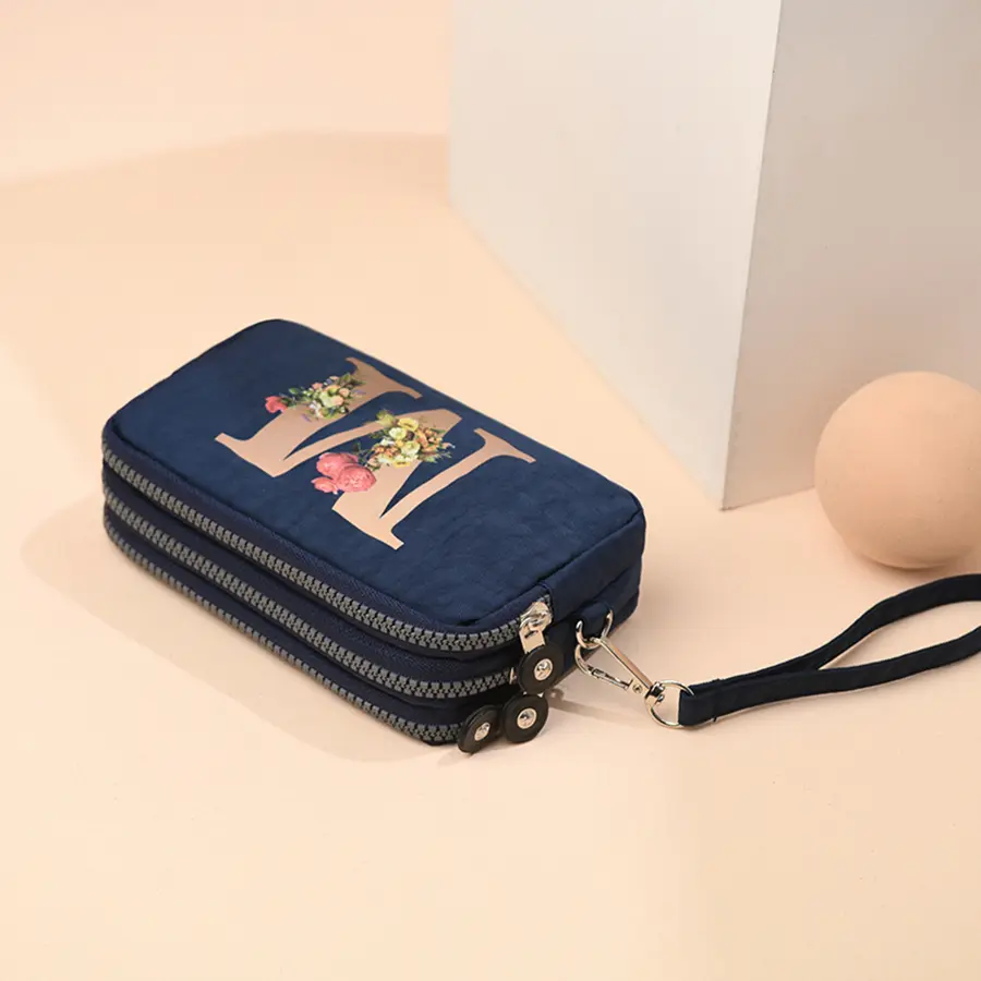 Fashion Portable Alphabet Printing Tote Wallet Solid Color Three Layers Popular Zipper Coin Purse Cell Phone Bag Bag Female