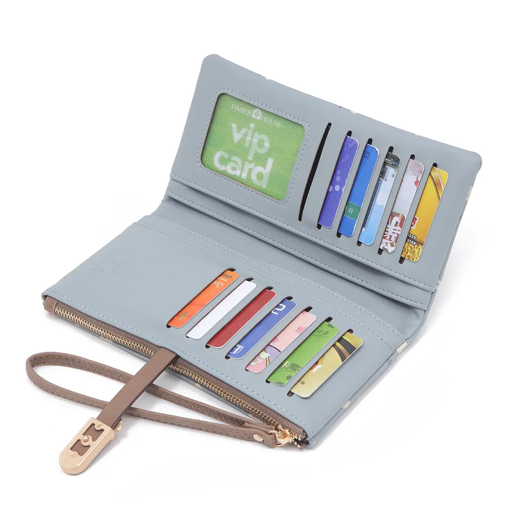 Long handbag female 2024 spring/summer new Korean PU printed zipper buckle collapsible multi-function long wallet can be wrist m