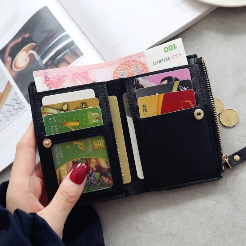 Women's Clutch Wallet with Cherry Floral Embroidery, Vertical Style Buckle Design Trendy Versatile Pu Material Waterproof Light