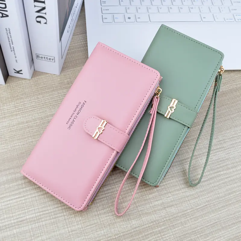 New Wallet Women's Long Multi Card Card Bag Zipper Buckle Money Clip Fashion Simple Soft Leather Clip Change Handbag