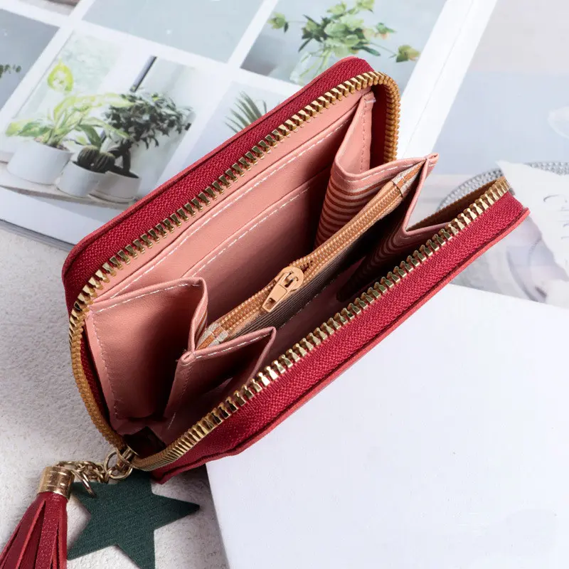 Pu Women Mini Wallet Small Card Bag Ladies Money Clip Love Embroidery Multifunctional Wallet Women Short Certificate Storage Bag